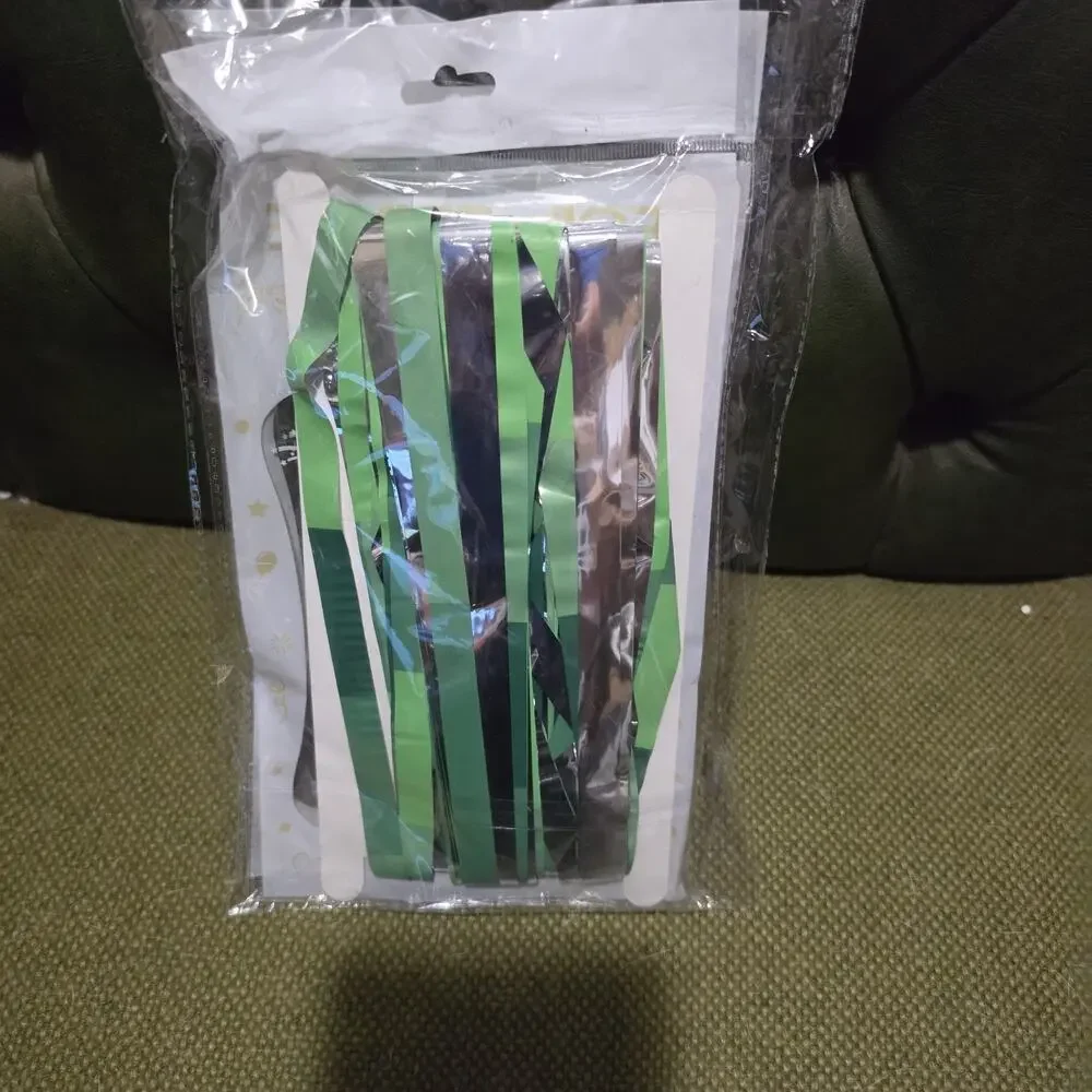 2 Pack Pixel Foil Curtain Backdrop 3.2x6.6 ft Green Metallic Fringe Streamers